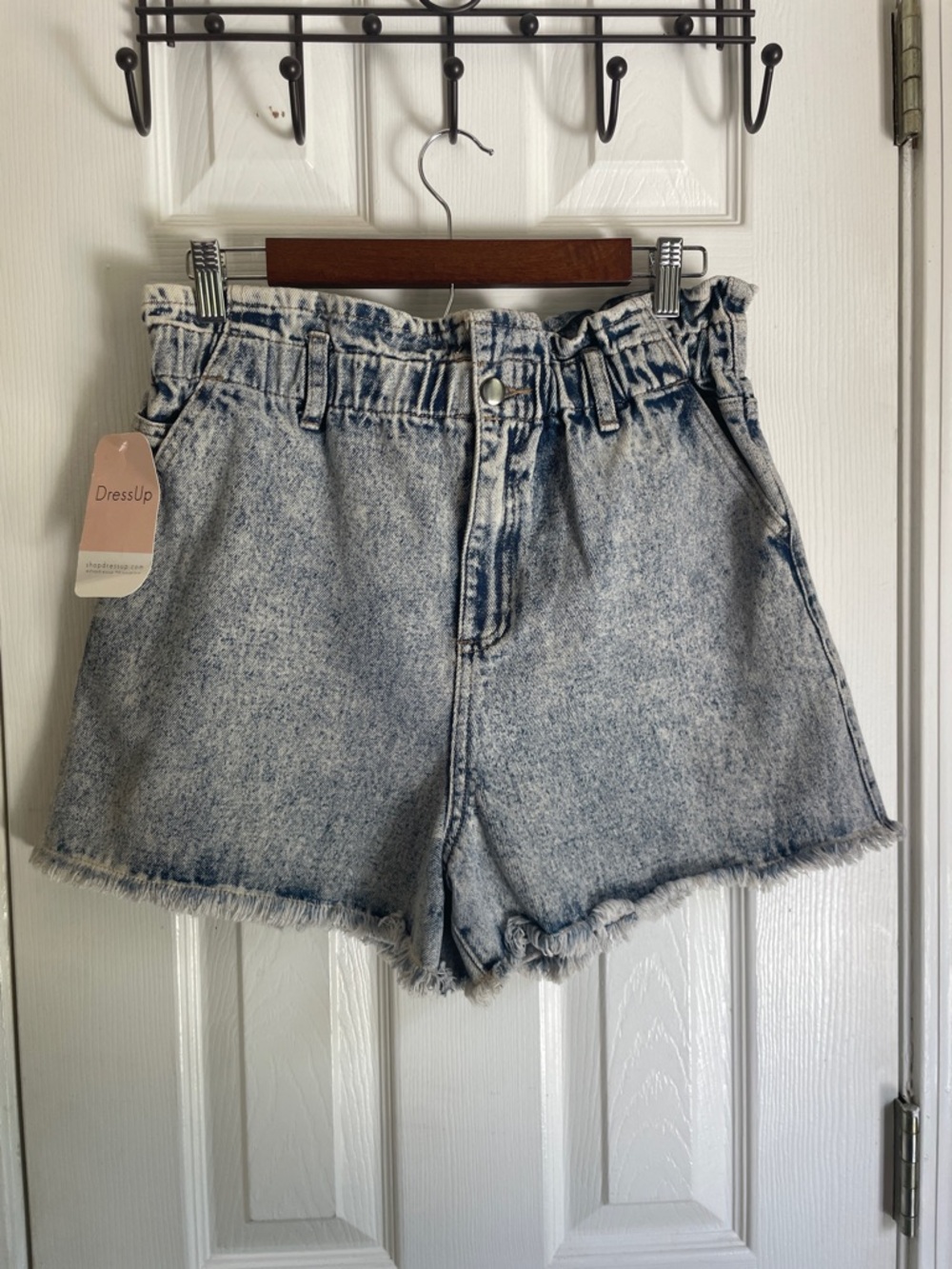New In High-Rise Light Acid Wash Paperbag Boho Coquette Denim Shorts
